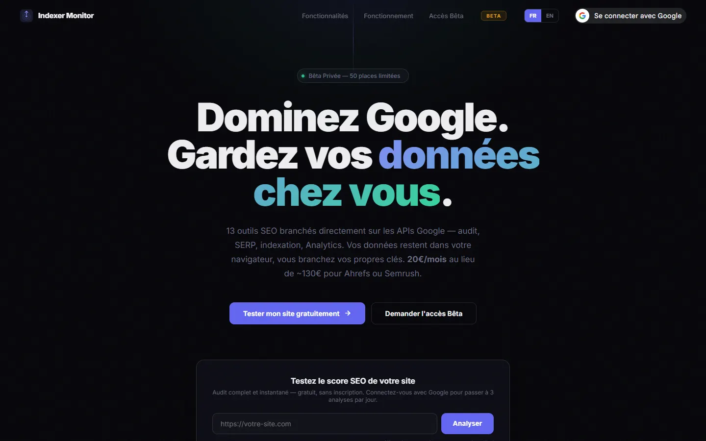 Indexer Monitor SaaS SEO suite · 13 Google tools